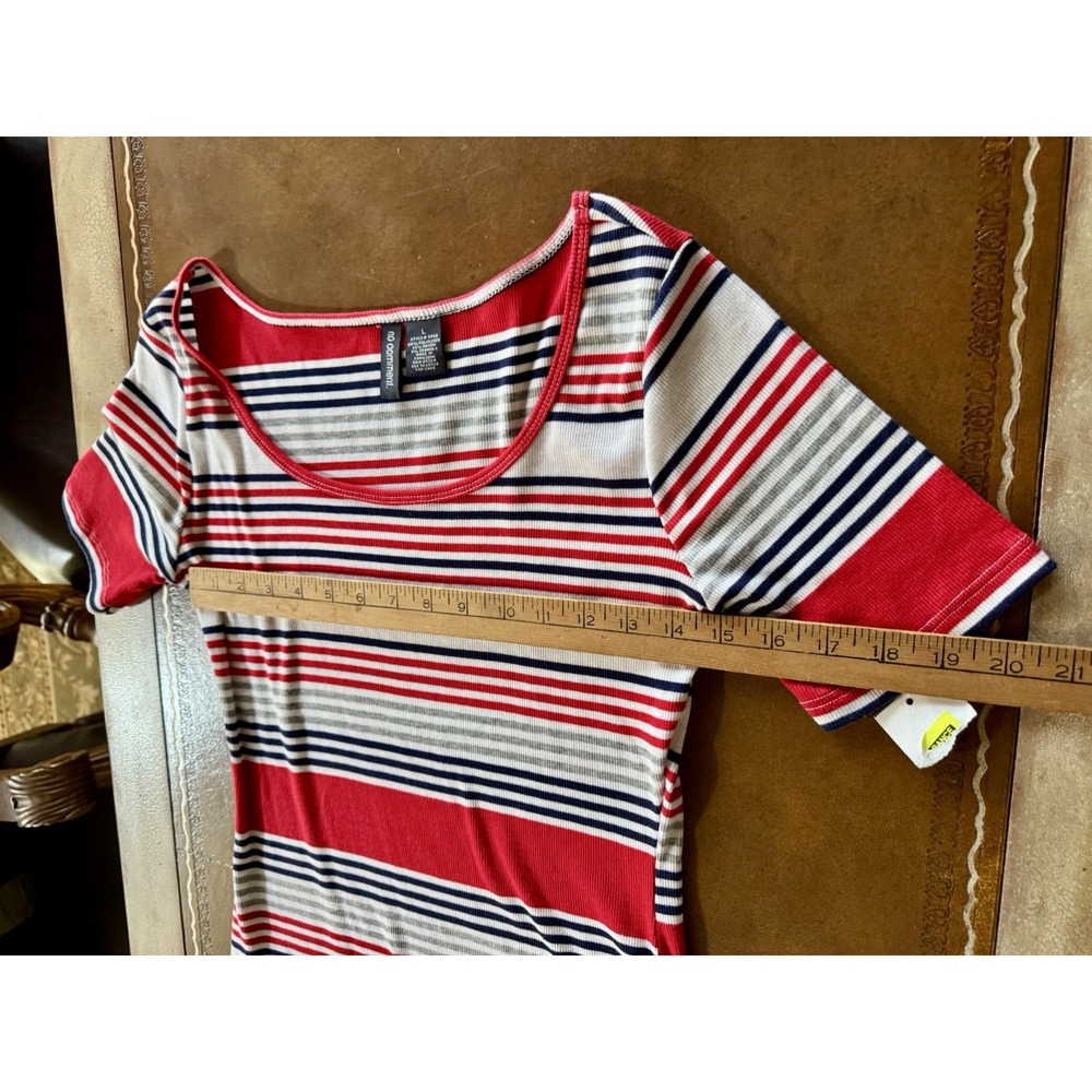 No Comment Dress Womens Red White &‎ Blue Striped Short Sleeve July 4th Sz. L - Picture 6 of 10